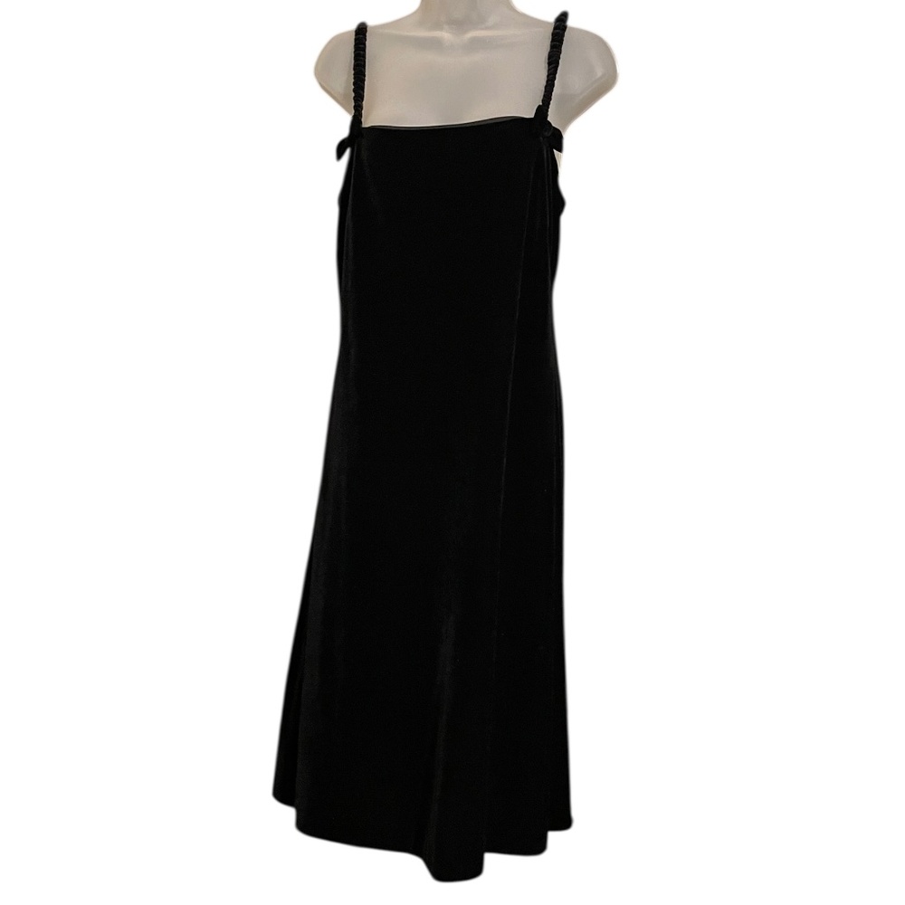 Vintage 90s Lennie LNY New York Black Velvet Bow Strap Dress Size M
